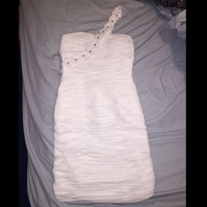 White one shoulder chiffon homecoming dress